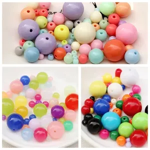 Perles Vrac en Acrylique Coloré Rond Macaron Jelly Perles Solides Pour Fabrication de Bijoux DIY Bracelet Collier Fournitures Artisanales