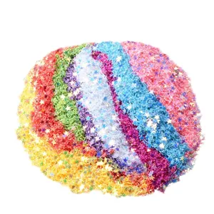 Detail view of 3mm colorful star sequins glitter, perfect for DIY nail art and epoxy resin craft.