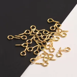 Gold eye screws for DIY handmade jewelry crafting, metal screw eyes mini loop pin bails