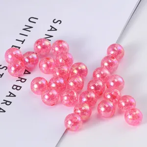 10mm pink crackle beads for DIY handmade bracelets, colorful loose craft bead accessories.