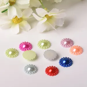 ABS pearl flower patch detail shot, colorful flatback craft material for DIY phone cases.
