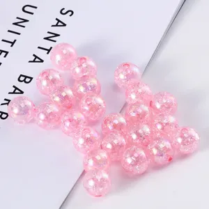 10mm pink iridescent cracked beads for DIY handmade jewelry crafting and bracelet making.
