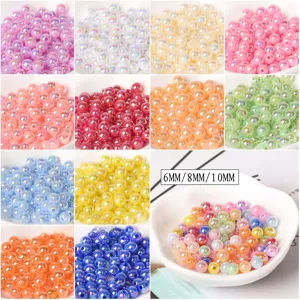 Colorful Iridescent Loose Beads Resin Electroplated Round Beads For DIY Jewelry Making Bracelet Necklace Craft Accessories