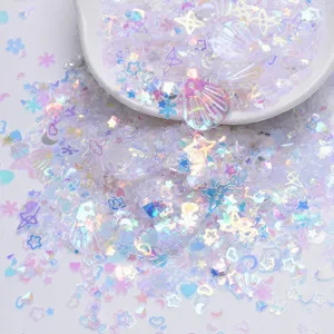 Holografische Glitter Pailletten, Muschel und Stern Formen fur DIY Harz Füllung und Nail Art.