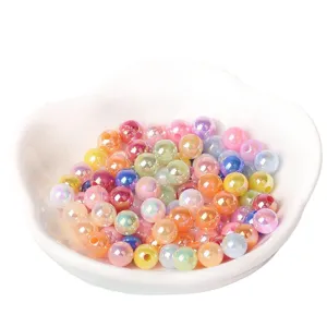 Colorful DIY loose beads for handmade jewelry crafting, shiny iridescent straight hole beads.