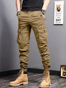 Herren Freizeit Cargo Jogger Hose schmal geschnitten mit vielen Taschen im Fruehling Sommer