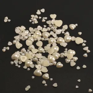 Heart-shaped flatback pearl cabochons for nail art and phone case DIY crafts, multi-size.