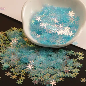 Lentejuelas de copo de nieve iridiscentes azules, purpurina transparente 7mm para manualidades.