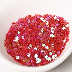 3mm red star sequins glitter for nail art resin filling and DIY crafts details view.