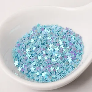 3mm iridescent blue star sequins glitter for nail art, eye makeup, and UV resin crafts.