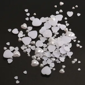Heart flatback pearl nail art cabochons, ABS imitation pearl charms for phone case craft DIY.