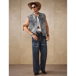 Chaleco de mezclilla vintage para hombre chaqueta sin mangas streetwear exterior moda casual imagen principal