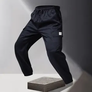 Pantalones Jogger Cargo Negro Hombre Casual con Cordón y Bolsillos Múltiples Streetwear