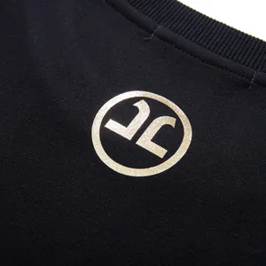 Plus size casual letter print black sweatshirt with stylish gold monogram logo for men and women.