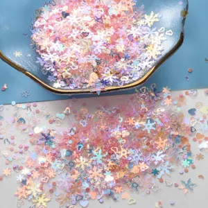 Holographic mixed snowflake glitter sequins for DIY crafts, nail art and resin filling main view.
