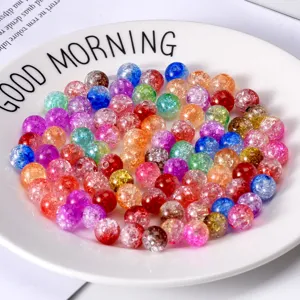 Colorful crackle glass beads for DIY jewelry making handmade bracelets necklaces accessories