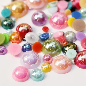 Colorful Flatback Half Round Acrylic Imitation Pearls DIY Phone Case Patches Loose Beads Handmade Craft Accessories