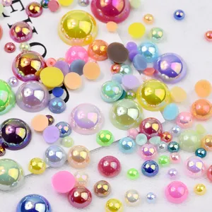 Colorful flatback half round imitation pearls resin cabochons DIY phone case decoration