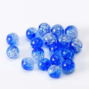 Blue crackle glass beads for DIY bracelet necklace jewelry making, vibrant blue crackle design.