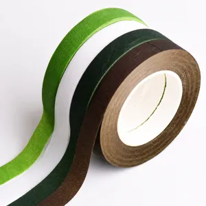 Close-up detail shot of multi-color floral paper tape rolls for DIY crafts and stem wrapping.