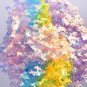 Holographic butterfly nail art sequins shiny iridescent glitter flakes for DIY crafts decoration.