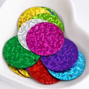 25mm holographic round sequins with hole, colorful paillettes for DIY sewing garments and crafts.