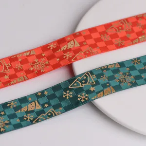 Cinta de Navidad dorada roja verde a cuadros y copos de nieve para envolver regalos DIY