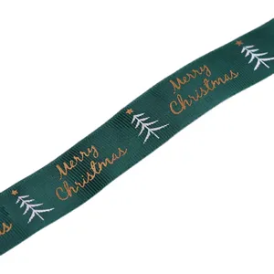 Cinta de Navidad verde estampado oro grosgrain DIY envoltura regalo lazo material