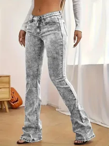 Femme jean flare vintage gris coupe slim decontracté pantalon long pour tous les jours