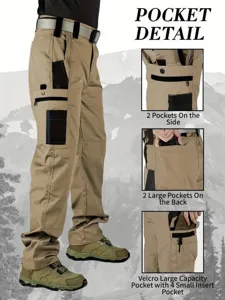 Detail view of men's outdoor cargo trousers showcasing multiple practical pockets.