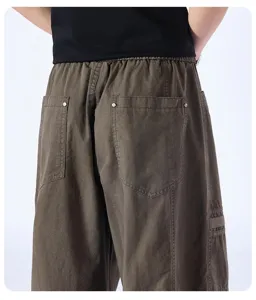 Ανδρες casual χαλαρό ίσιο πράσινο παντελόνι ελαστική μέση καθημερινό streetwear