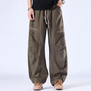Ανδρικό casual φαρδύ ίσιο παντελόνι άνοιξη λεπτό baggy πράσινο ελαστική μέση streetwear μόδας