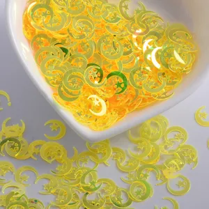 Paillettes per nail art con luna e stella gialla glitter olografici fiocchi fai da te.