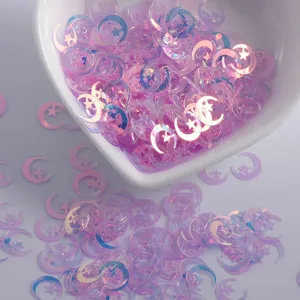 Paillettes per unghie stella e luna rosa iridescente per fai da te, decorazione d'arte per unghie.
