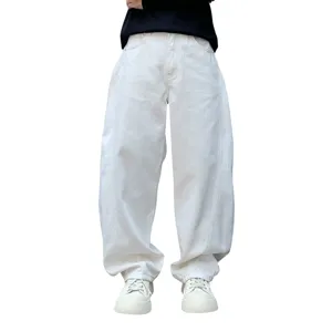 Jean blanc large pour homme coupe ample jambe courbée style pantalon denim streetwear