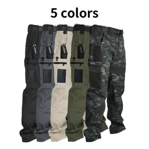 Men outdoor tactical multi-pocket cargo pants waterproof wear-resistant straight trousers 5 colors
