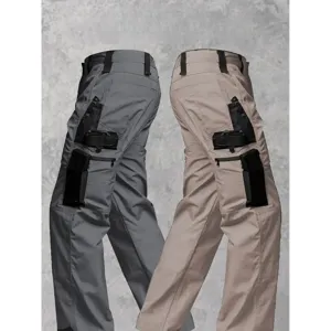 Mens outdoor multi-pocket cargo pants, durable waterproof straight casual tactical trousers.