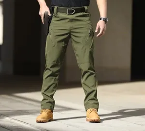 Men tactical cargo pants military green outdoor hiking work trousers with multi pockets