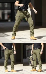 Men's tactical cargo pants military green multi-pocket outdoor hiking work trousers