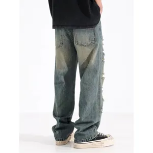 Jean baggy vintage délavé pour homme pantalon droit décontracté style streetwear