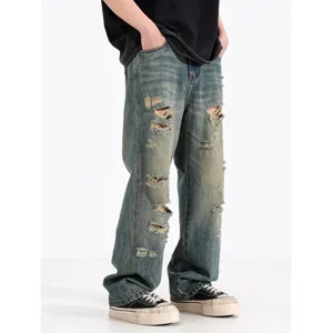 Jean denim homme vintage delave coupe ample droite style streetwear urbain vue principale
