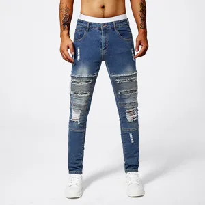 Mens Slim Fit Ripped Denim Jeans Casual Stretch Long Pants Distressed Washed Streetwear Denim Trousers Fashion Daily Wear