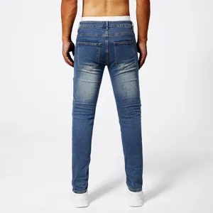Men's blue ripped slim fit skinny stretch denim jeans casual trousers main view