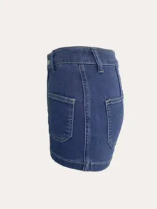 Donna pantaloncini di jeans blu scuro casual estate stile base tasche posteriori passanti