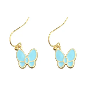 Chic mint blue enamel butterfly hook earrings for women, sweet and elegant daily jewelry gift.