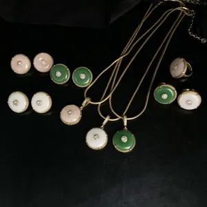 Vintage Retro Style Peace Buckle Alloy Rhinestone Necklace Earrings Ring Set Women Fashion Jewelry
