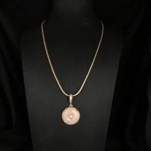 Vintage retro style safety buckle pendant necklace with pink stone and rhinestones for women jewelry