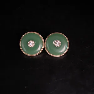 Vintage green jade style rhinestone earrings detail retro copper jewelry close up product