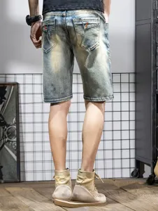 Men's distressed denim shorts summer casual slim fit five-point retro vintage pants