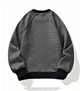 Men's waffle knit crewneck pullover sweatshirt casual long sleeve black gray winter top